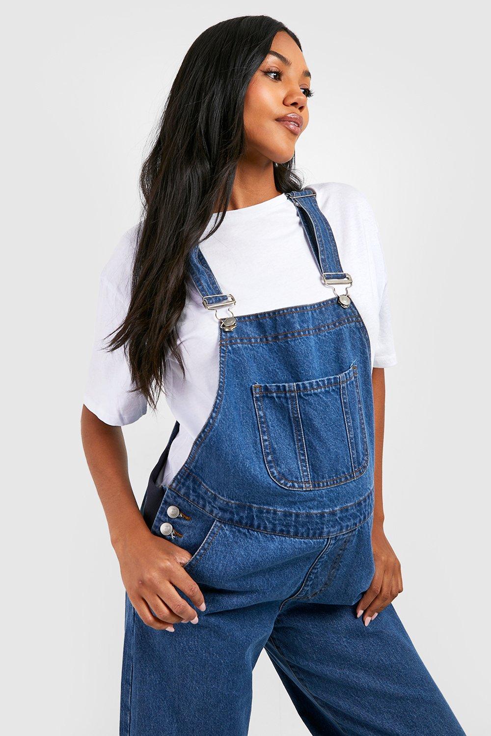 Maternity Relaxed Wide Leg Dungarees boohoo NO